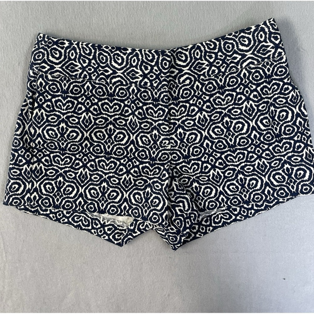 J. Crew Womens Geometric Print Shorts Cotton Flat Front Preppy Sz 6 Dark Blue